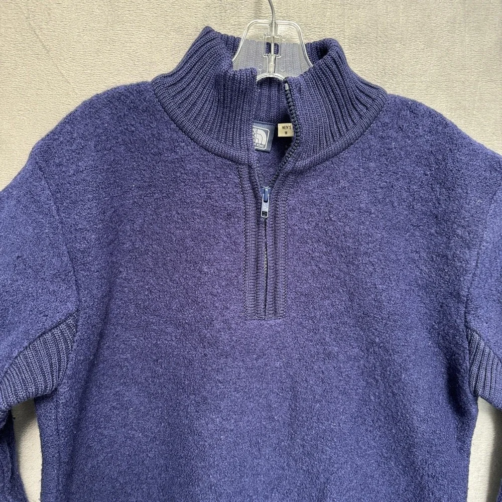 Vintage The North Face Sweater Mens Medium Navy Blue Wool 1/4‎ Zip Mock Neck 90s